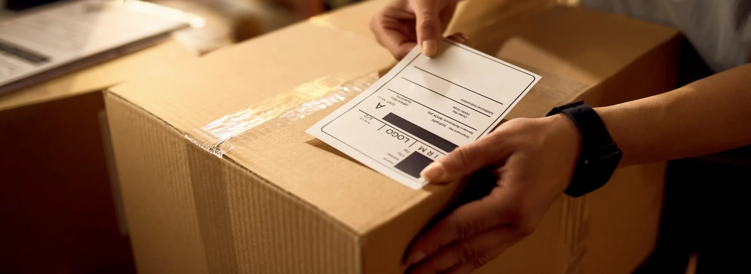 closeup-courier-attaching-address-label-package-while-working-office-2